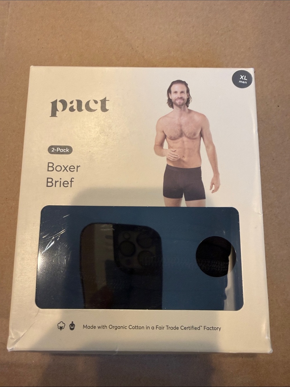 NWT- PACT Organic Men’s Boxer Brief 2-Pack- Black-XL